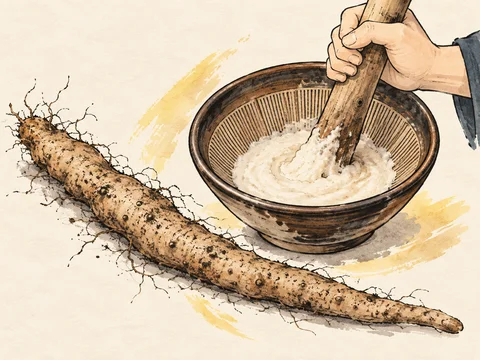 自然薯をすり鉢で擂るイラスト